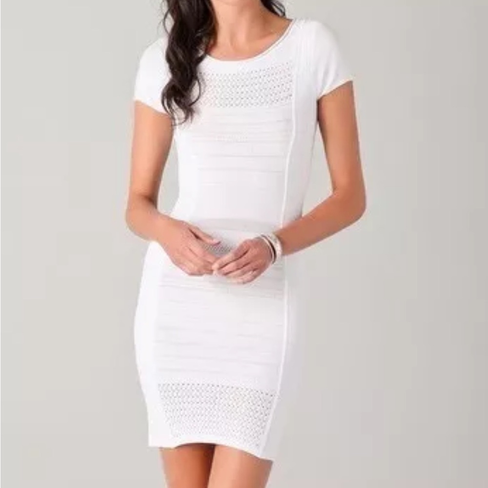 BCBGMAXAZRIA WHITE LEENA MULTI STITCH DRESS SIZE L